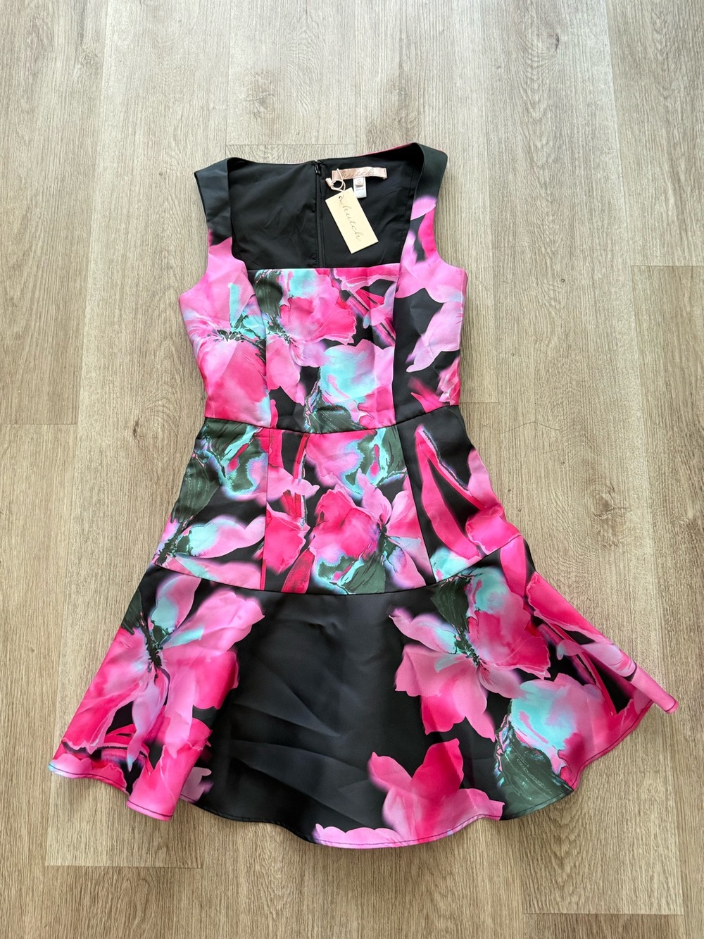 hutch shirley pink & black watercolor sleevless fit & flare mini dress small NEW